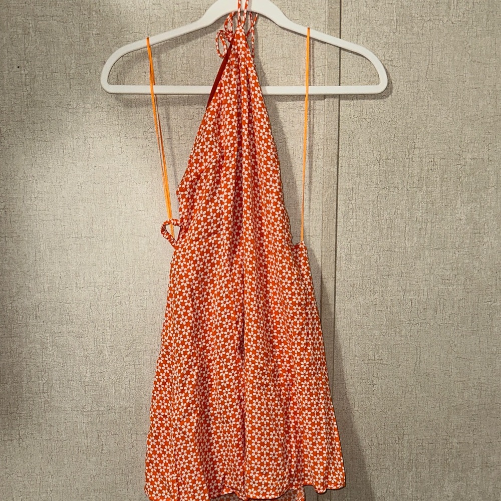 Sky to moon size Small Orange Floral Halter Dress